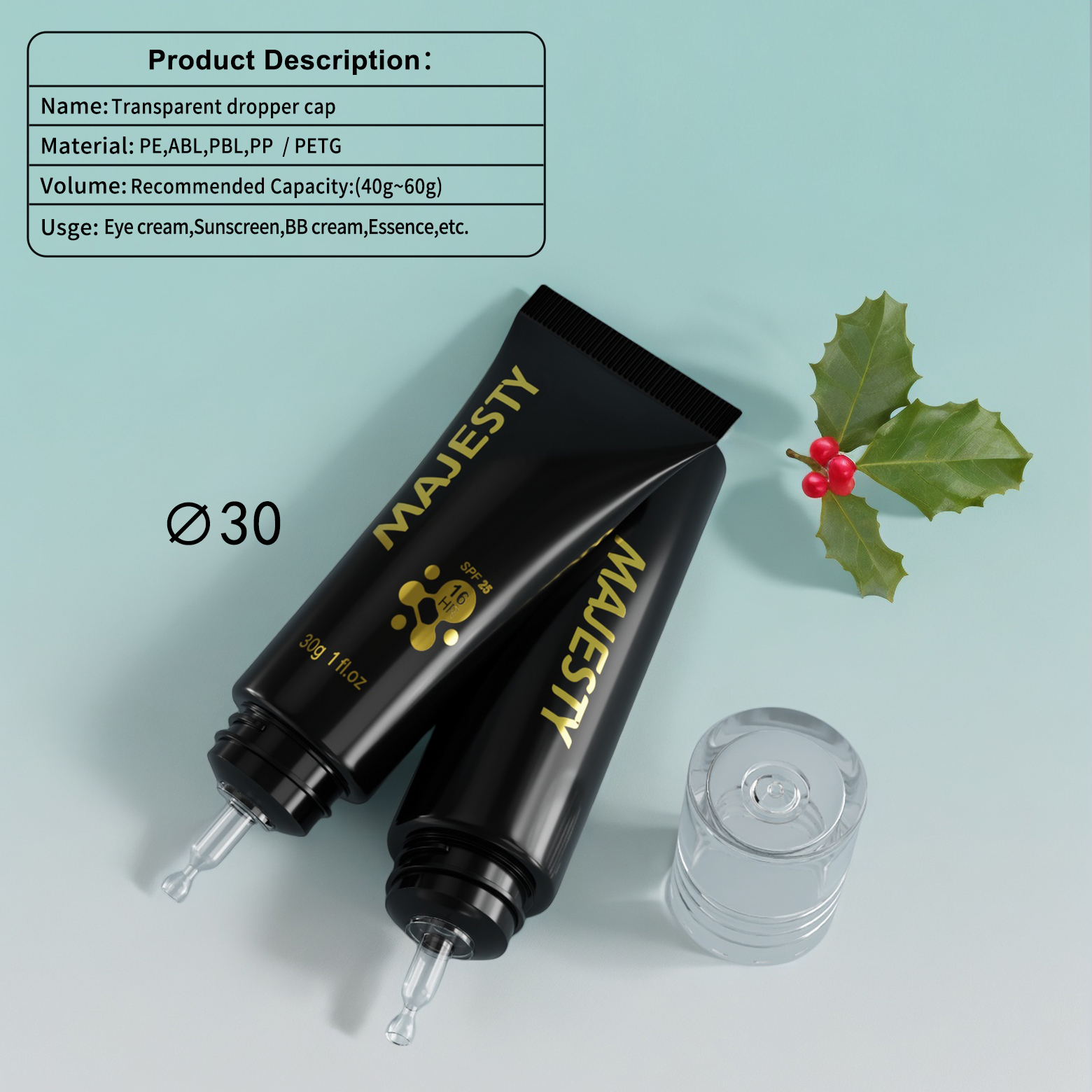 Emballage cosmétique en plastique ABP transparent pour la crème pour les yeux / tube de crème BB 