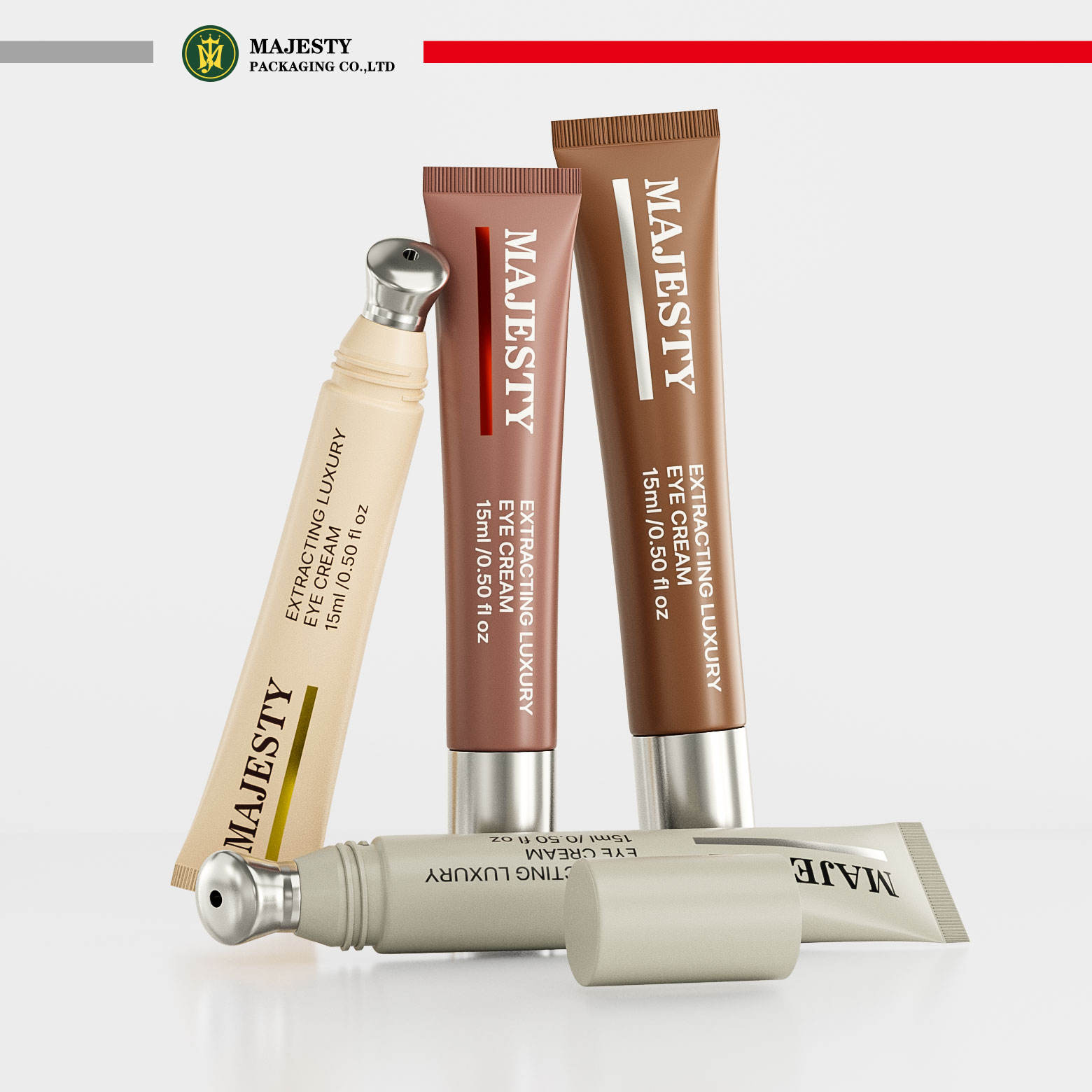 Tube cosmétique en plastique brillant de 10 ml/15 ml avec applicateur en métal, emballage de Tube de crème pour les yeux à chaud pour Lotion