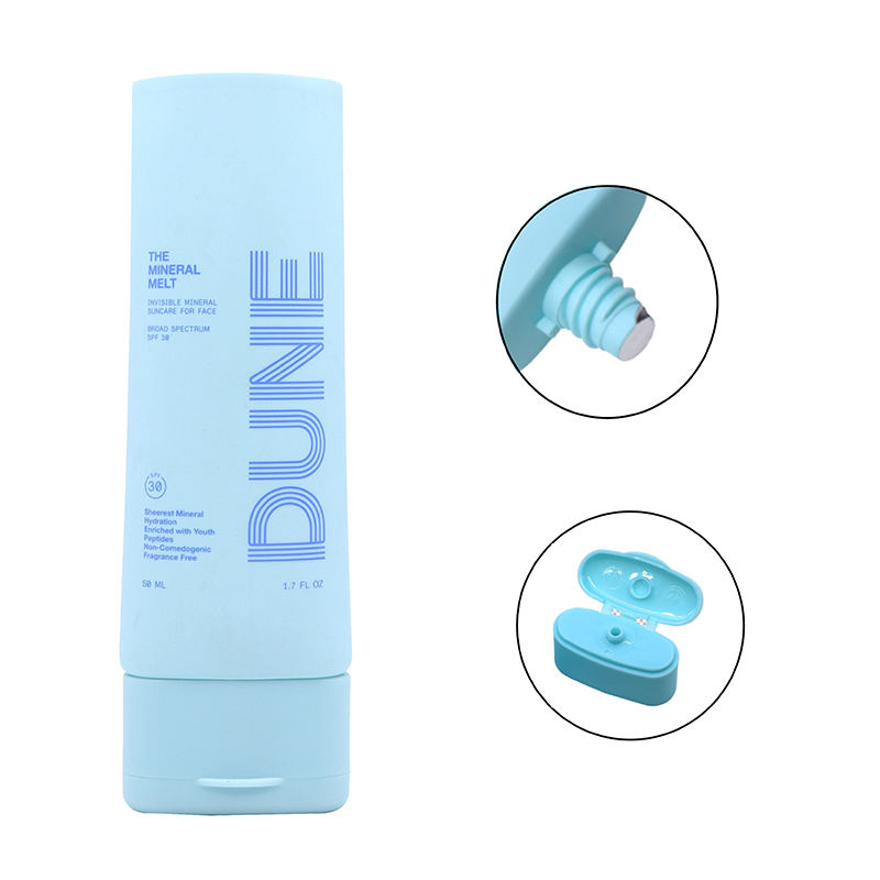 Tubes en plastique PE plats ovales OEM 30 ml 50 ml avec capuchon rabattable pour crème solaire BB crème pour le visage crème cosmétique emballage à presser