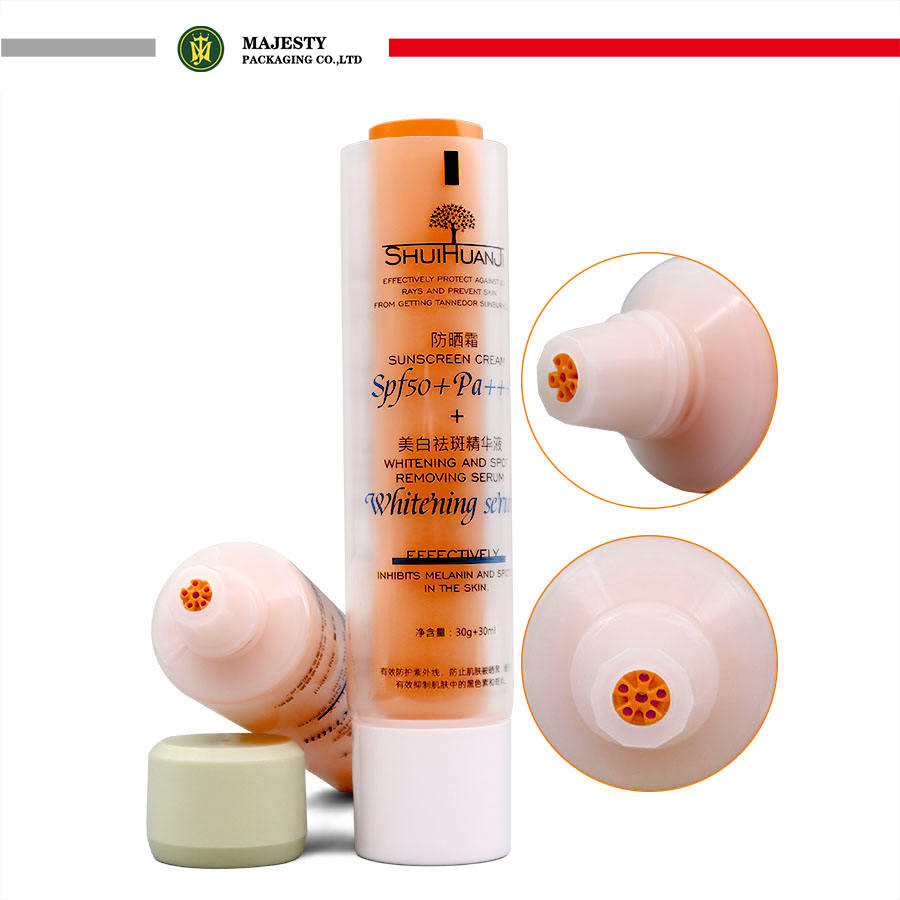 Double Tube souple en plastique à Double chambre, récipient pour Lotion pour le corps et crème pour les yeux, avec sérigraphie, pour usage cosmétique, 50 ~ 100ml
