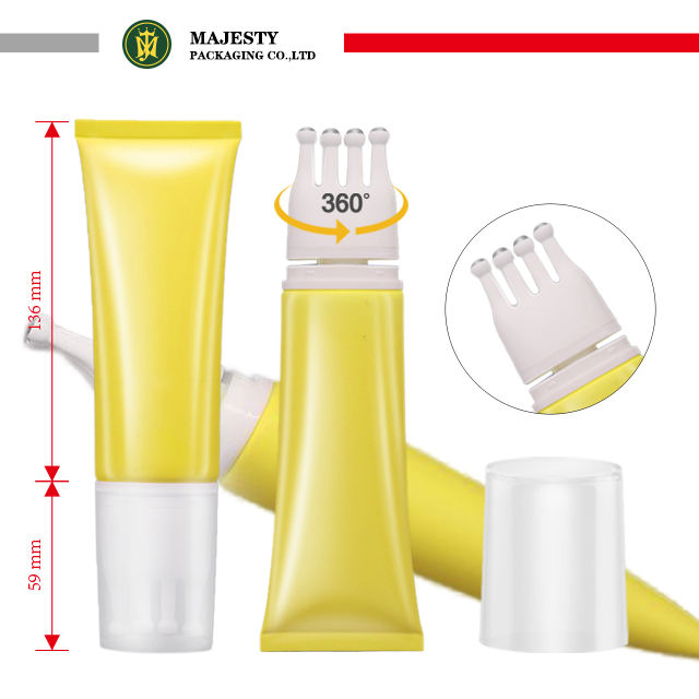 Tube de brosse de Massage à bille en acier inoxydable, 4 tubes en plastique personnalisés, soins de la peau du cuir chevelu, Tube d'emballage à presser en plastique