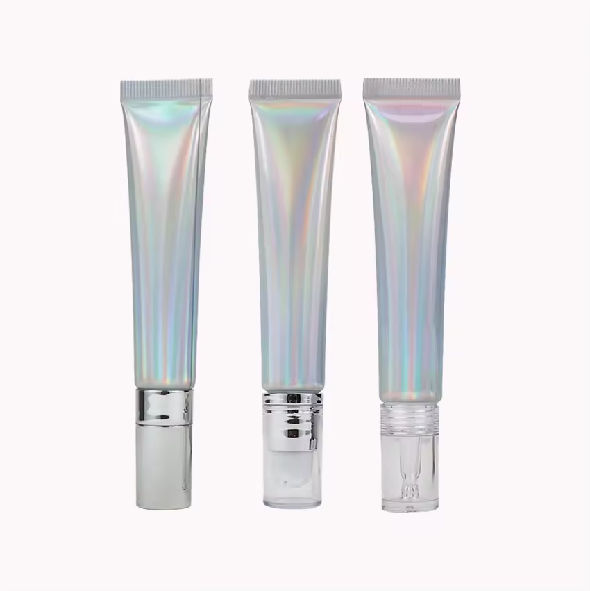 Récipient personnalisé pour crème pour les yeux, Tube PE souple argenté de 10ml 20ml avec étiquette UV pour cosmétiques, Tube à presser ABL