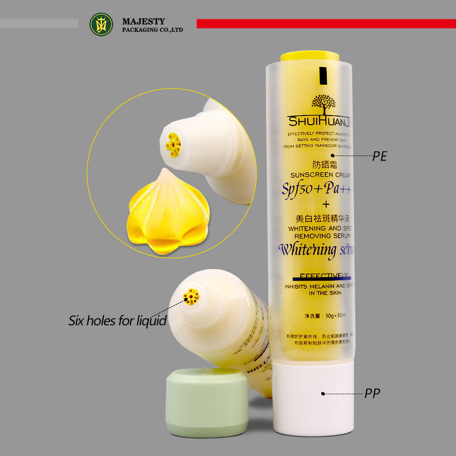 Double Tube souple en plastique à Double chambre, récipient pour Lotion pour le corps et crème pour les yeux, avec sérigraphie, pour usage cosmétique, 50 ~ 100ml