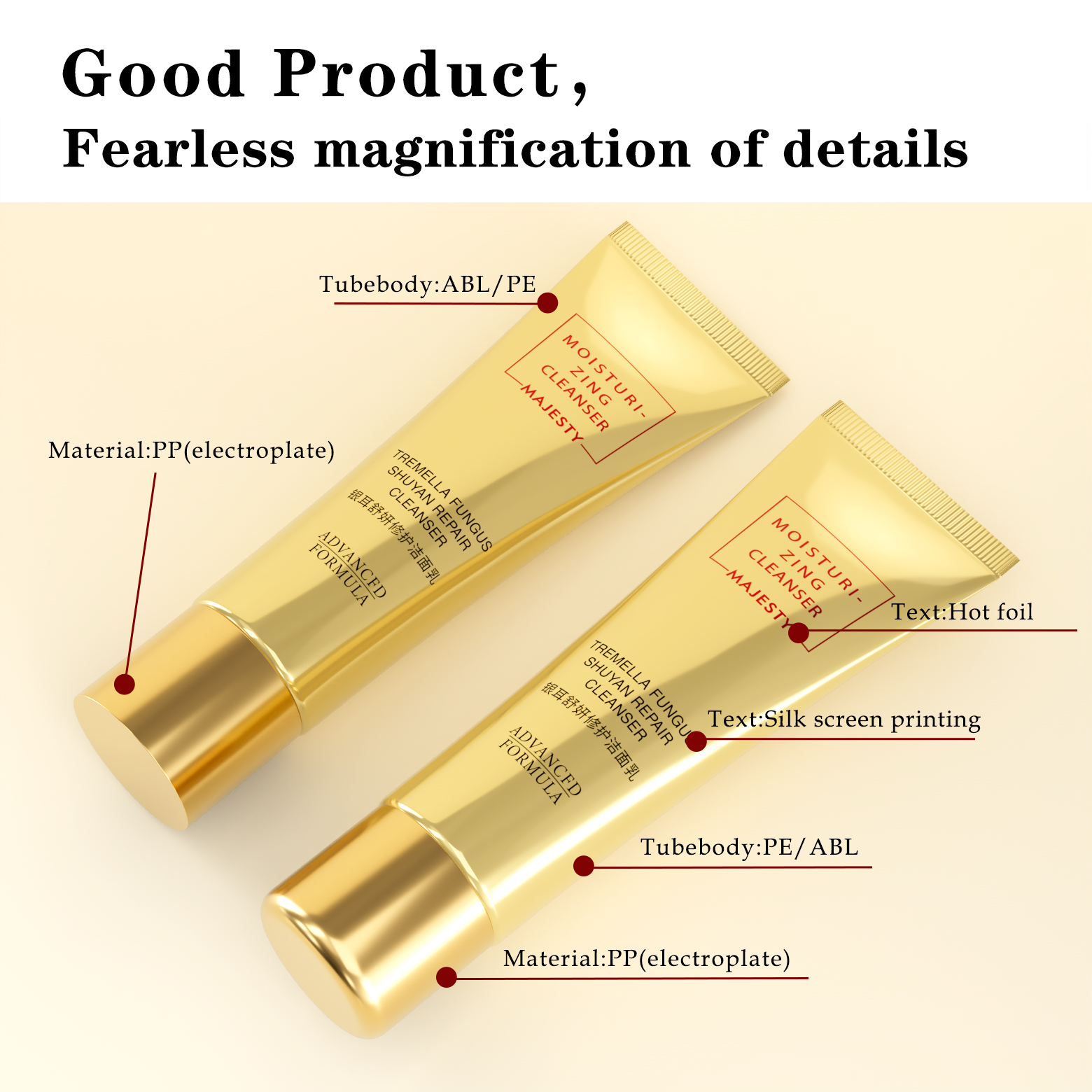 Plastique Cosmetic Face Nettoyer Face Wash Hand Crème Tube avec capuchon en acrylique