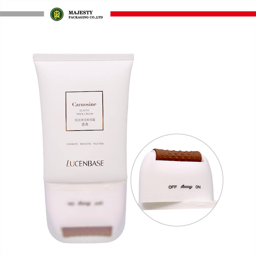 Tube de crème pour le cou de forme ovale personnalisée, 120g, tête de rouleau de Massage en Silicone, Tube vide avec interrupteur marche et arrêt, fonction de rotation