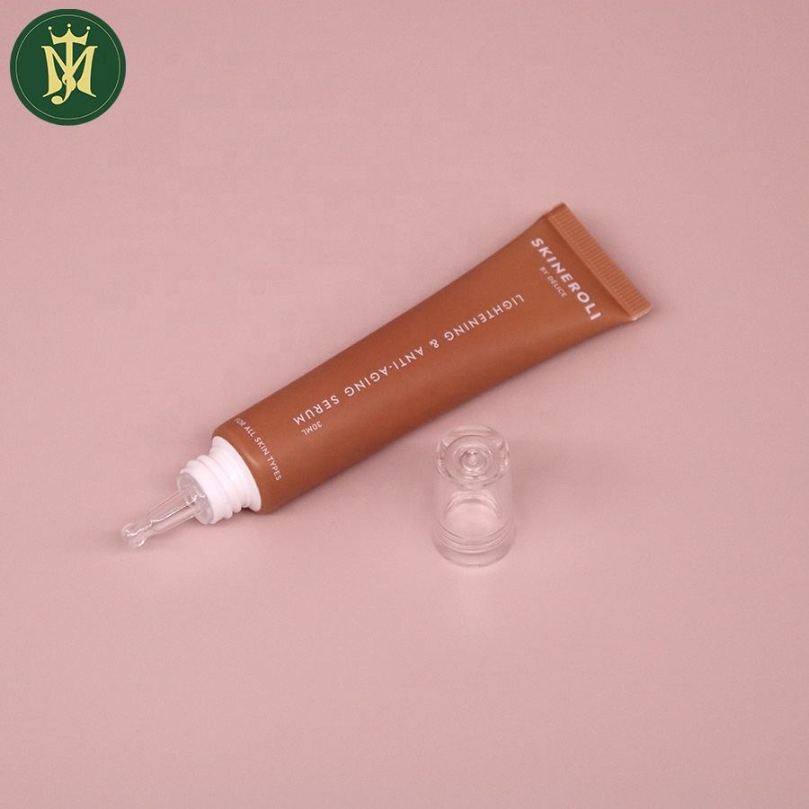 Tubes en plastique PETG transparents personnalisés de 10 à 30ml, avec couvercle anti-goutte à longue bouche, impression Offset pour Essence de crème cosmétique pour les yeux