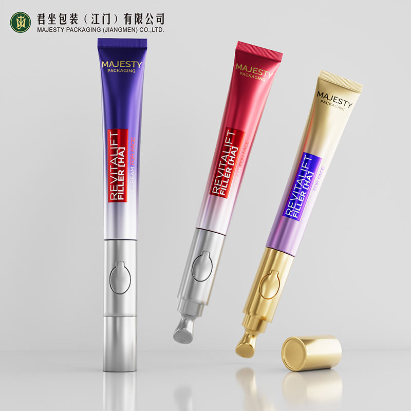 Emballage cosmétique vide personnalisé, Tube en plastique vibrant en alliage de Zinc, tête d'applicateur métallique, sérum à presser, Massage, crème pour les yeux, lèvres