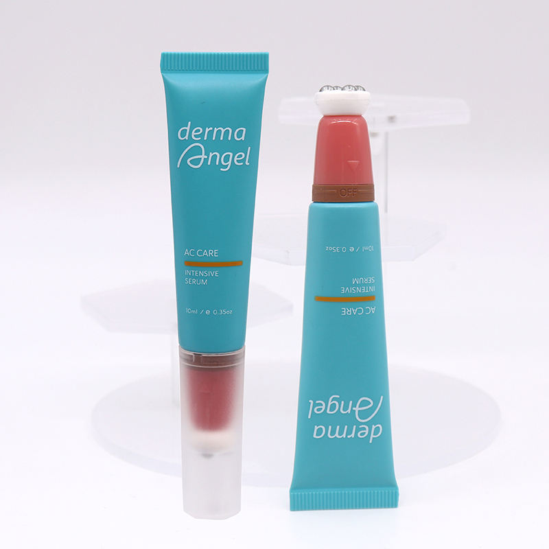 Tubes à presser en plastique PE OEM 10ml-25ml, 4 boules à rouleaux, emballage de brillant à lèvres avec interrupteur marche/arrêt, tête pour sérum et crème de Massage pour les yeux