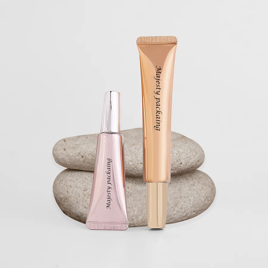 Tubes à presser de sérum pour les yeux doux PE ABL, 15ml, 20ml, 30ml, avec longue buse en or Rose, emballage cosmétique pour crème solaire pour les yeux