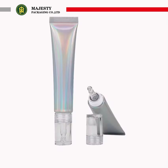 Récipient personnalisé pour crème pour les yeux, Tube PE souple argenté de 10ml 20ml avec étiquette UV pour cosmétiques, Tube à presser ABL