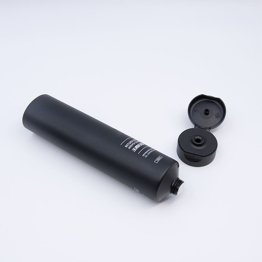 Tube cosmétique en plastique PE noir mat personnalisé 60 ml-100 ml, vente en gros, tubes d'emballage de soins de la peau à couvercle rabattable