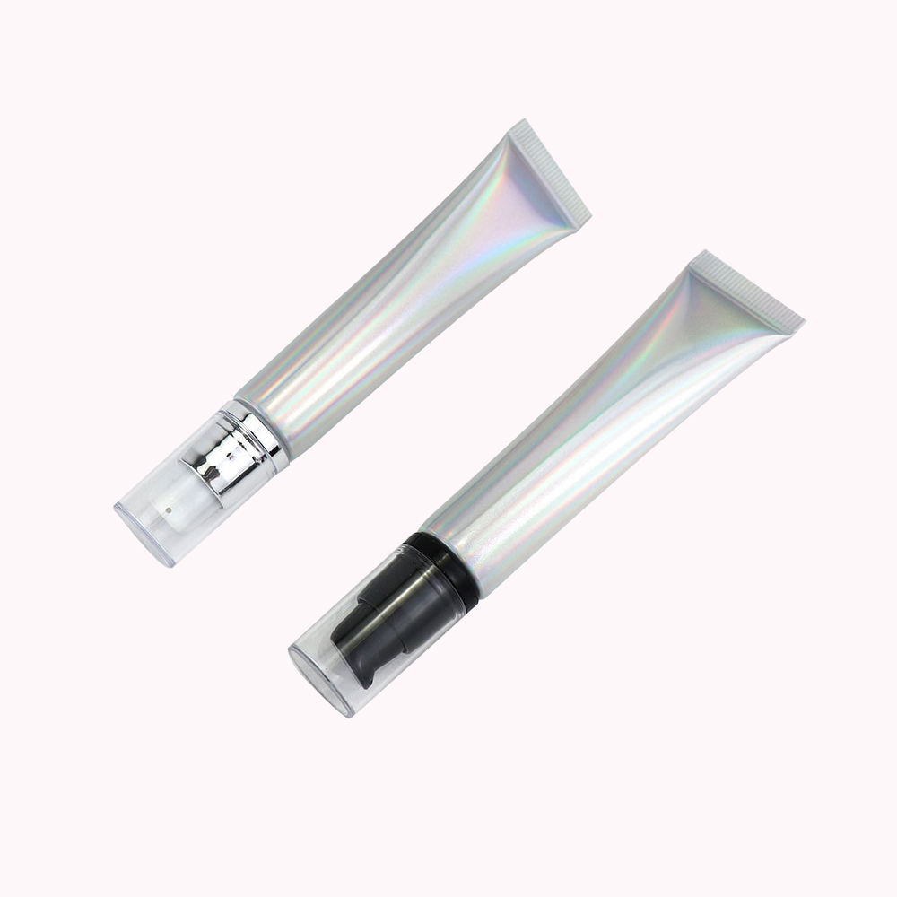 Tube en plastique en aluminium souple cosmétique vide de 20 g 20 ml avec capuchon de pompe sans air presser au laser argenté pour l'emballage de crème solaire pour le visage