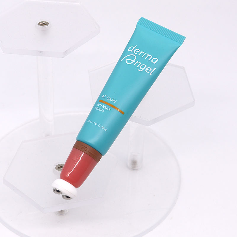 Tubes à presser en plastique PE OEM 10ml-25ml, 4 boules à rouleaux, emballage de brillant à lèvres avec interrupteur marche/arrêt, tête pour sérum et crème de Massage pour les yeux