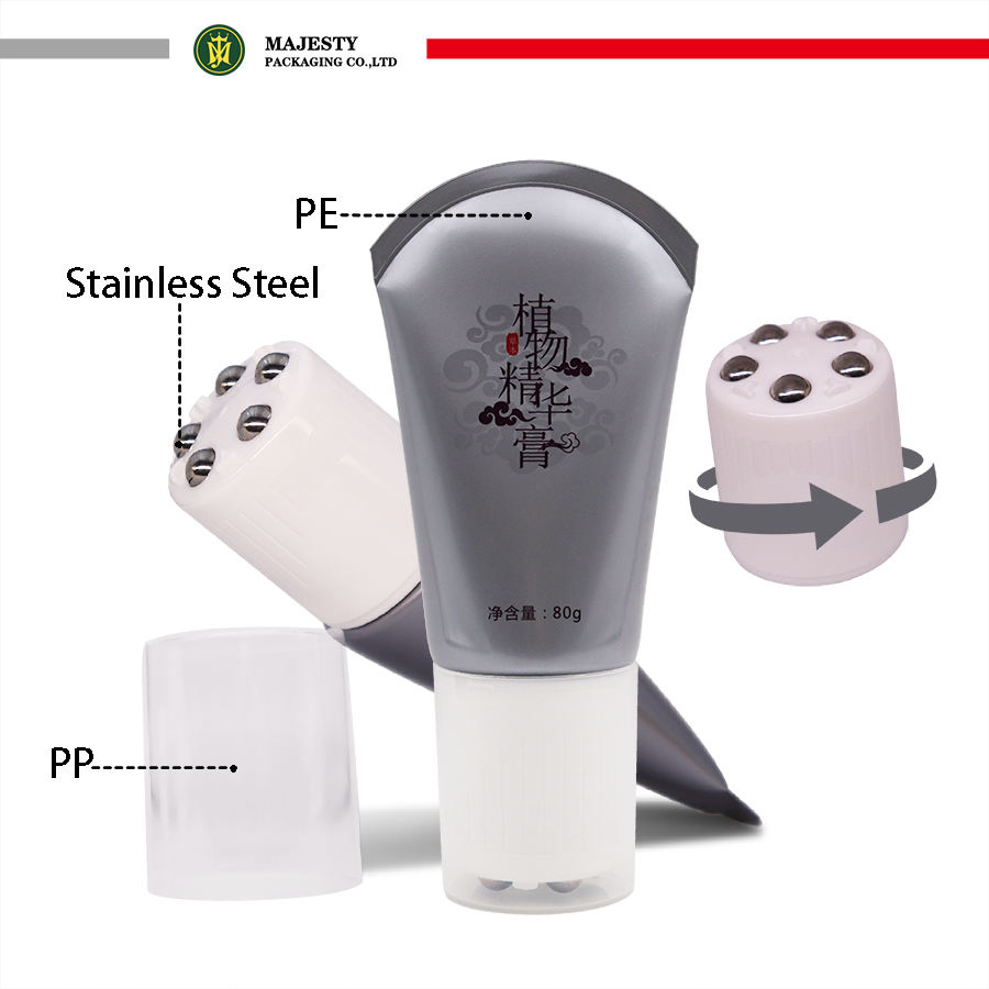 Massage cosmétique de corps de nettoyant pour le visage de tube de boule d'acier inoxydable avec le commutateur rotatif