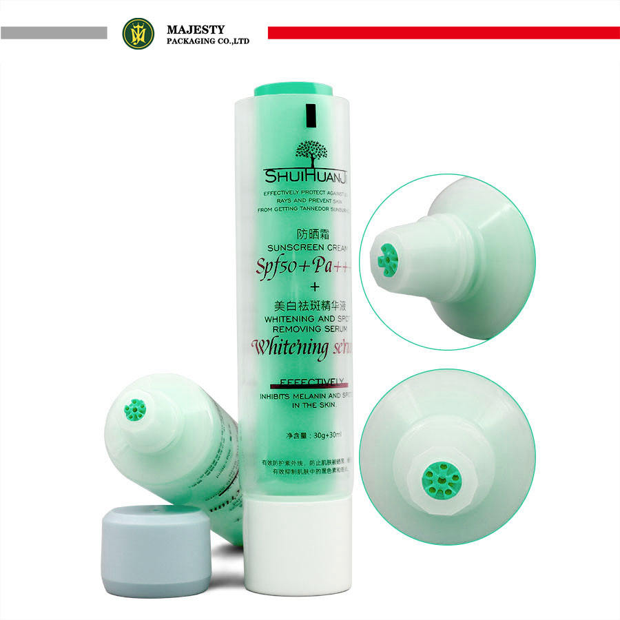 Double Tube souple en plastique à Double chambre, récipient pour Lotion pour le corps et crème pour les yeux, avec sérigraphie, pour usage cosmétique, 50 ~ 100ml