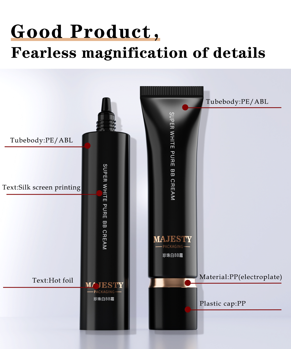 ODM / OEM 30ml Couleur noire vide BB TUBE CRAME PRÉPRONDE COSMETIC EMBALAGE TUBE