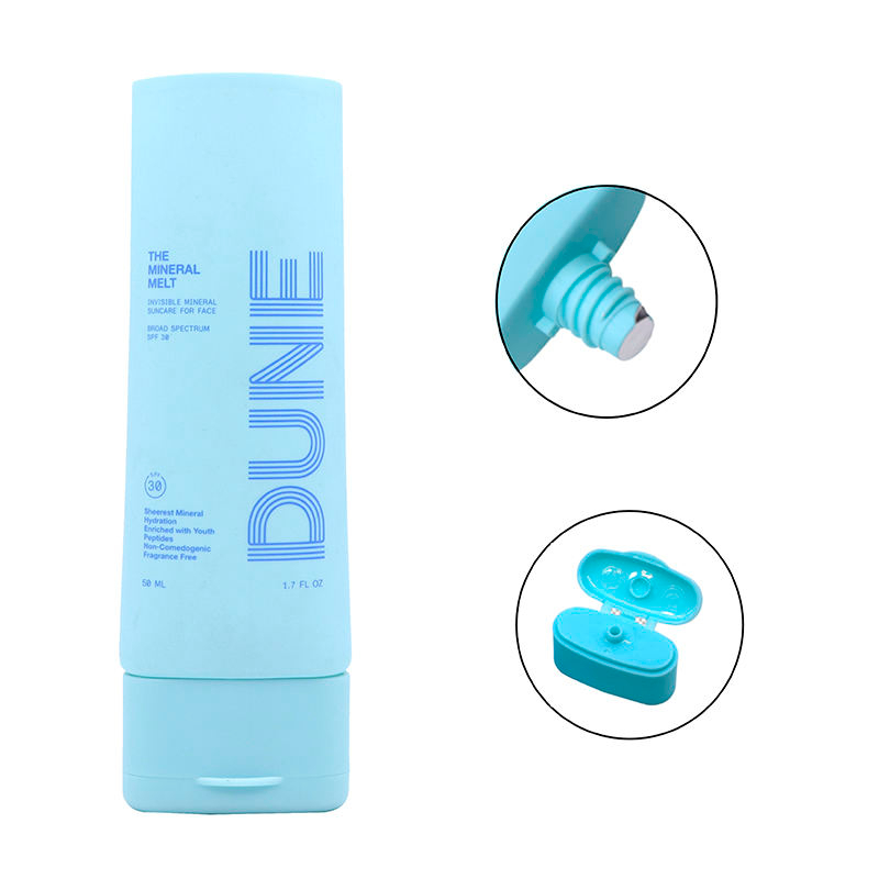 Tubes en plastique PE plats ovales OEM 30 ml 50 ml avec capuchon rabattable pour crème solaire BB crème pour le visage crème cosmétique emballage à presser