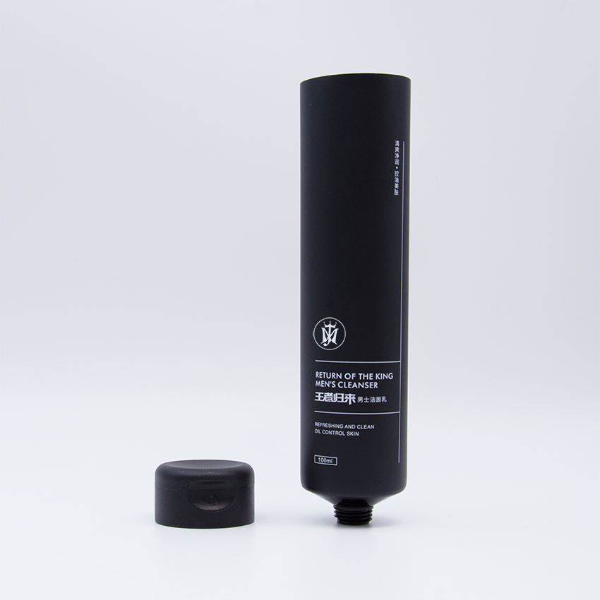 Tube cosmétique en plastique PE noir mat personnalisé 60 ml-100 ml, vente en gros, tubes d'emballage de soins de la peau à couvercle rabattable