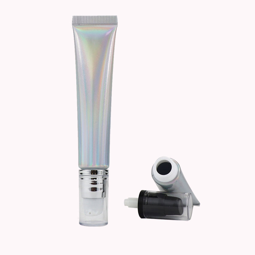 Tube en plastique en aluminium souple cosmétique vide de 20 g 20 ml avec capuchon de pompe sans air presser au laser argenté pour l'emballage de crème solaire pour le visage