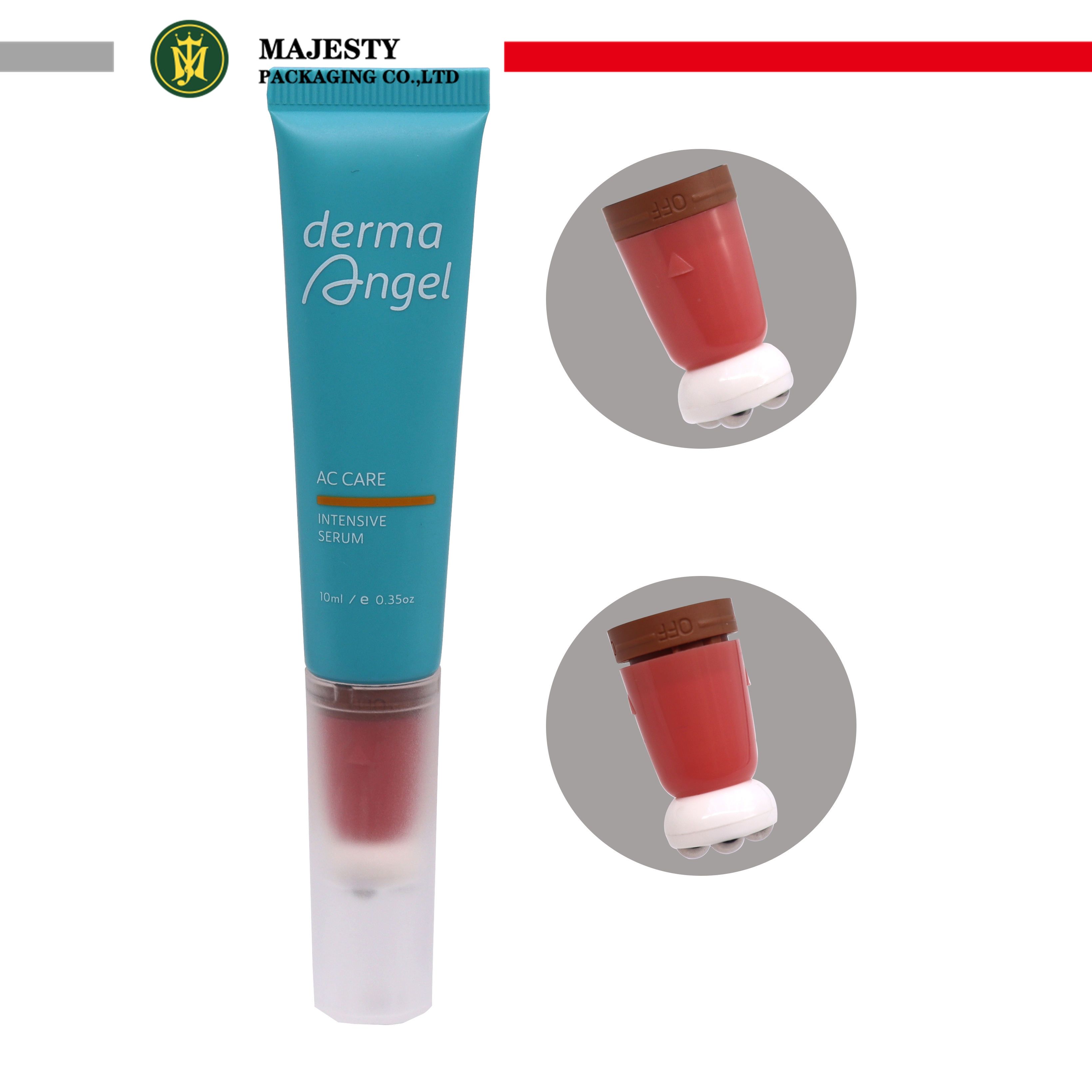 Tube cosmétique vide personnalisé d'applicateur de boule de 4 rouleaux avec la tête d'interrupteur marche/arrêt pour le Tube cosmétique de Massage de crème pour les yeux