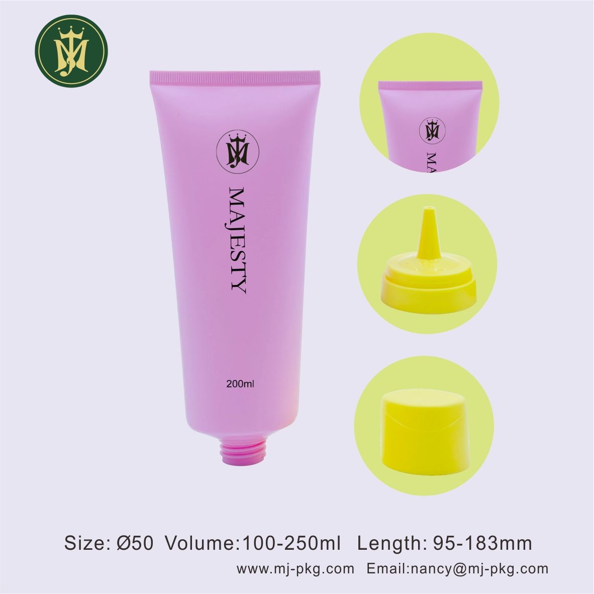 Tube en plastique fait sur commande de conditionneur de cheveux de Tube mou cosmétique de Tube de Gel douche de shampooing de 200ML avec le long capuchon de buse