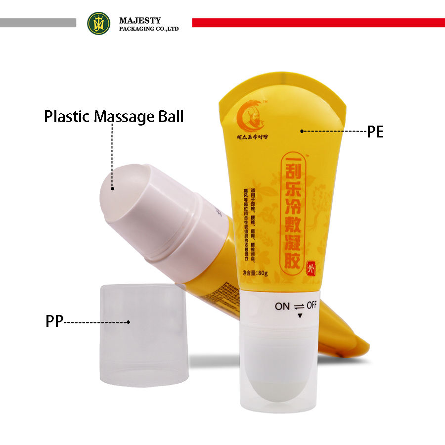 Rouleau de tube en plastique cosmétique sur des tubes avec une grosse bille applicateur de soins personnels Utiliser du plastique