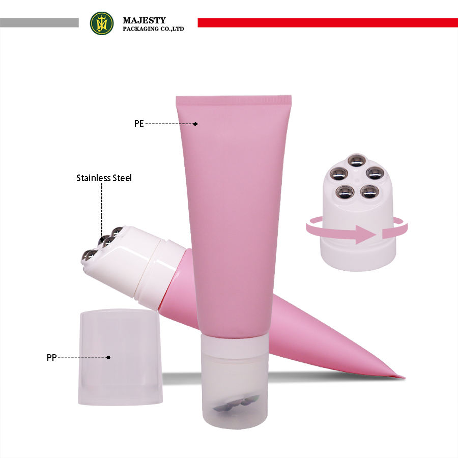 Tube applicateur de Massage vide et souple, boule à rouleau, en acier inoxydable, plastique cosmétique, personnalisé D50mm, 5 couleurs personnalisées gratuites