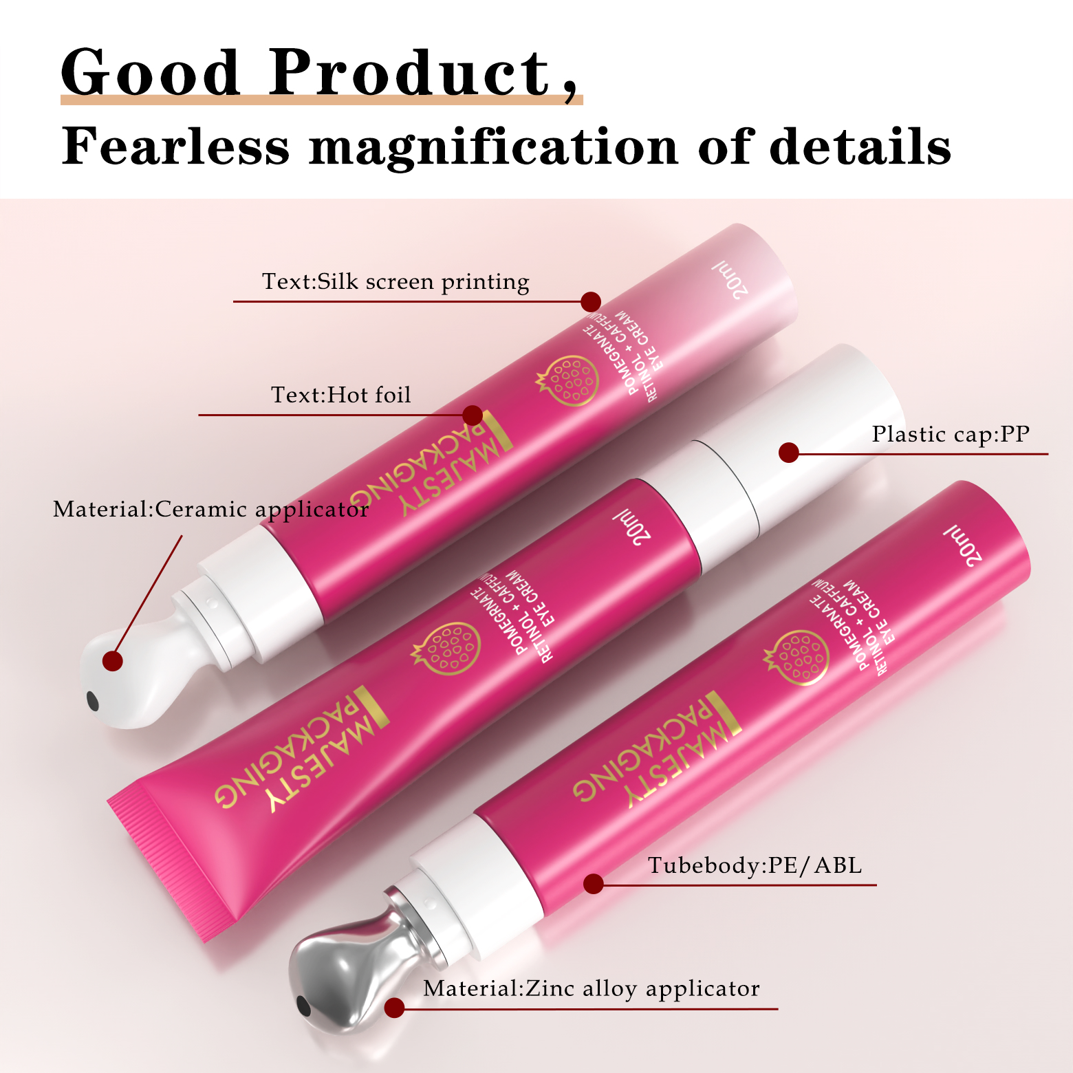 Tube de crème pour les yeux électriques à 15 ml de 15 ml avec tube d'emballage cosmétique de couleur rose applicateur en métal