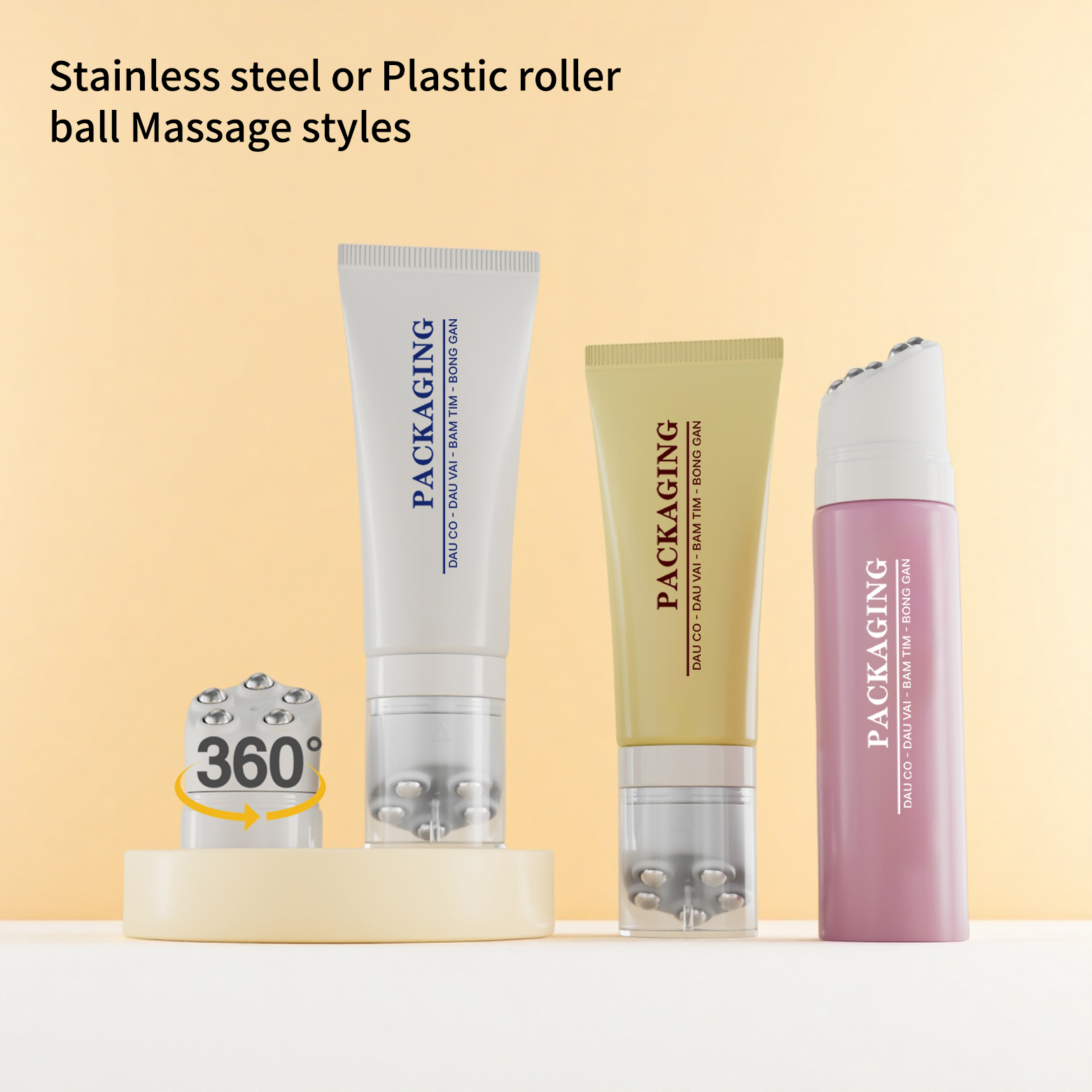 Tube de massage en plastique PE personnalisé de 40 mm avec cinq rouleaux métalliques 