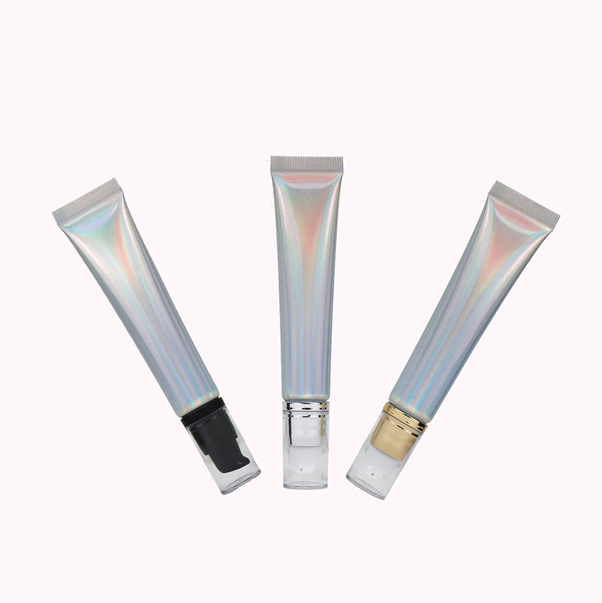 Tube en plastique en aluminium souple cosmétique vide de 20 g 20 ml avec capuchon de pompe sans air presser au laser argenté pour l'emballage de crème solaire pour le visage