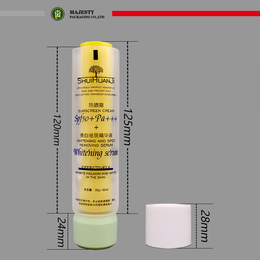 Double Tube souple en plastique à Double chambre, récipient pour Lotion pour le corps et crème pour les yeux, avec sérigraphie, pour usage cosmétique, 50 ~ 100ml