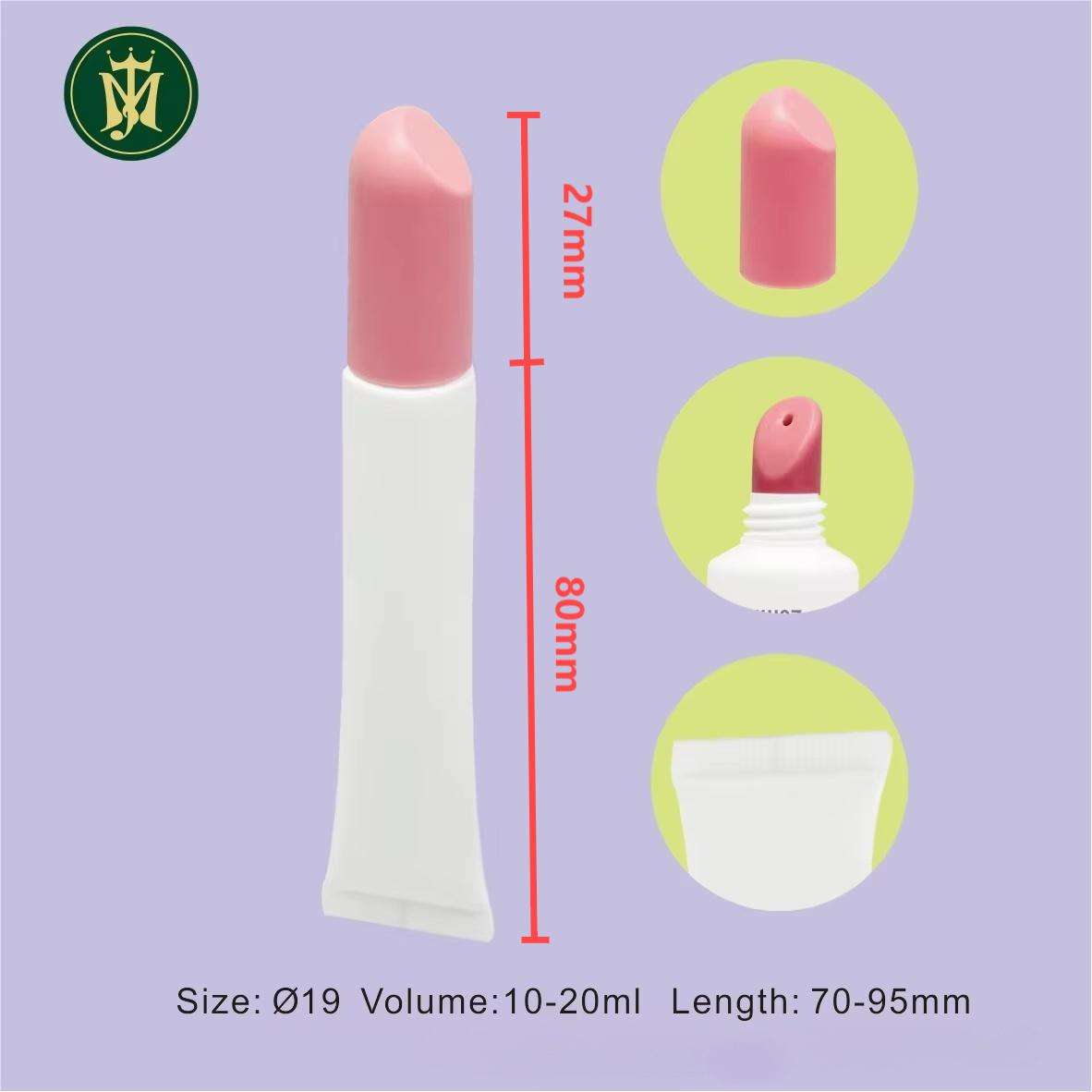 Tube de rouge à lèvres et de brillant à lèvres en PP souple personnalisé, avec bouchon à vis, applicateur en plastique pour cosmétiques, diamètre 19mm, 10ml, 15ml, 20ml