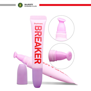 Tube de rouge à lèvres en plastique rose personnalisé, 16MM, 2 couches, applicateur à presser PE, Tube vide de brillant à lèvres pour cosmétiques