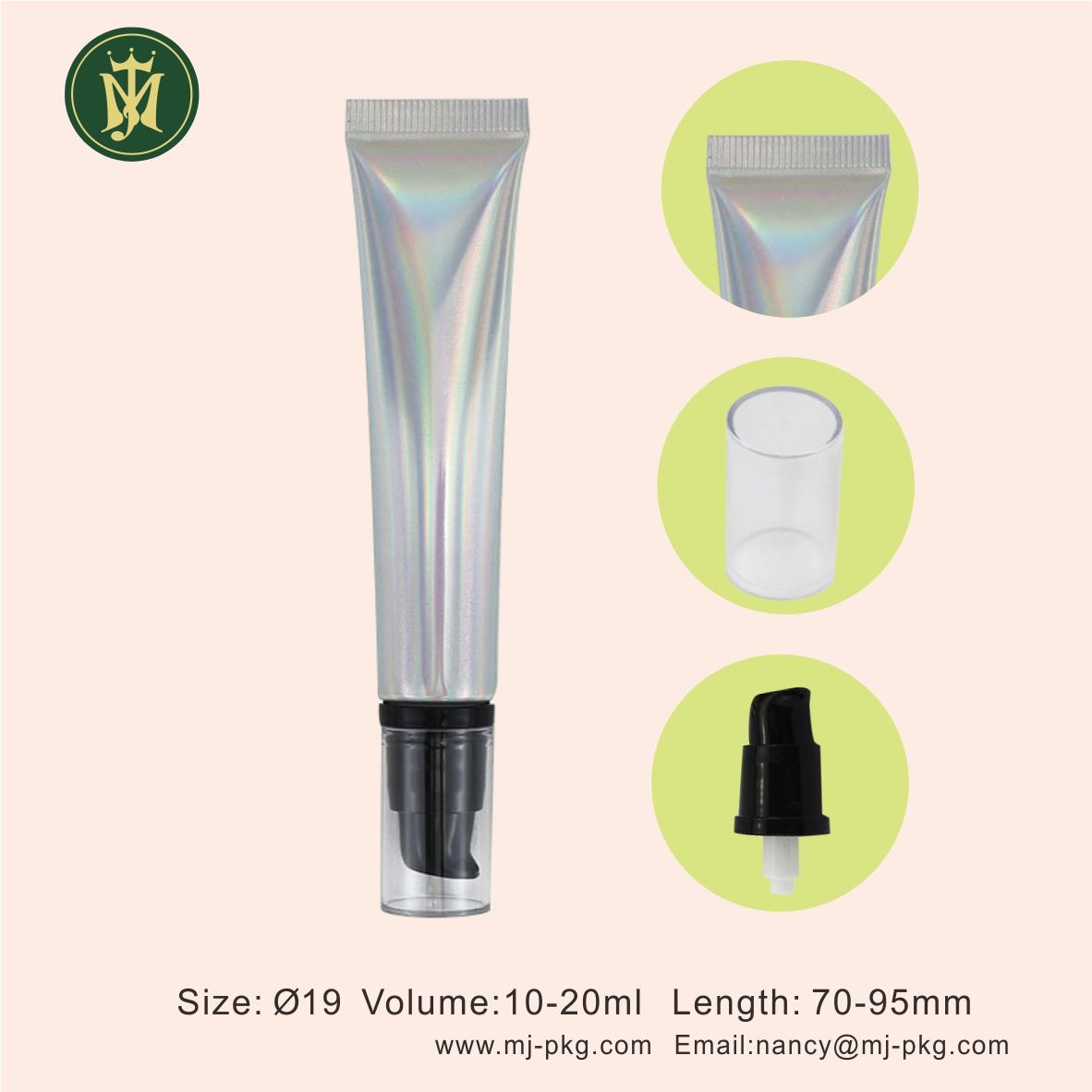 Tube en plastique en aluminium souple cosmétique vide de 20 g 20 ml avec capuchon de pompe sans air presser au laser argenté pour l'emballage de crème solaire pour le visage