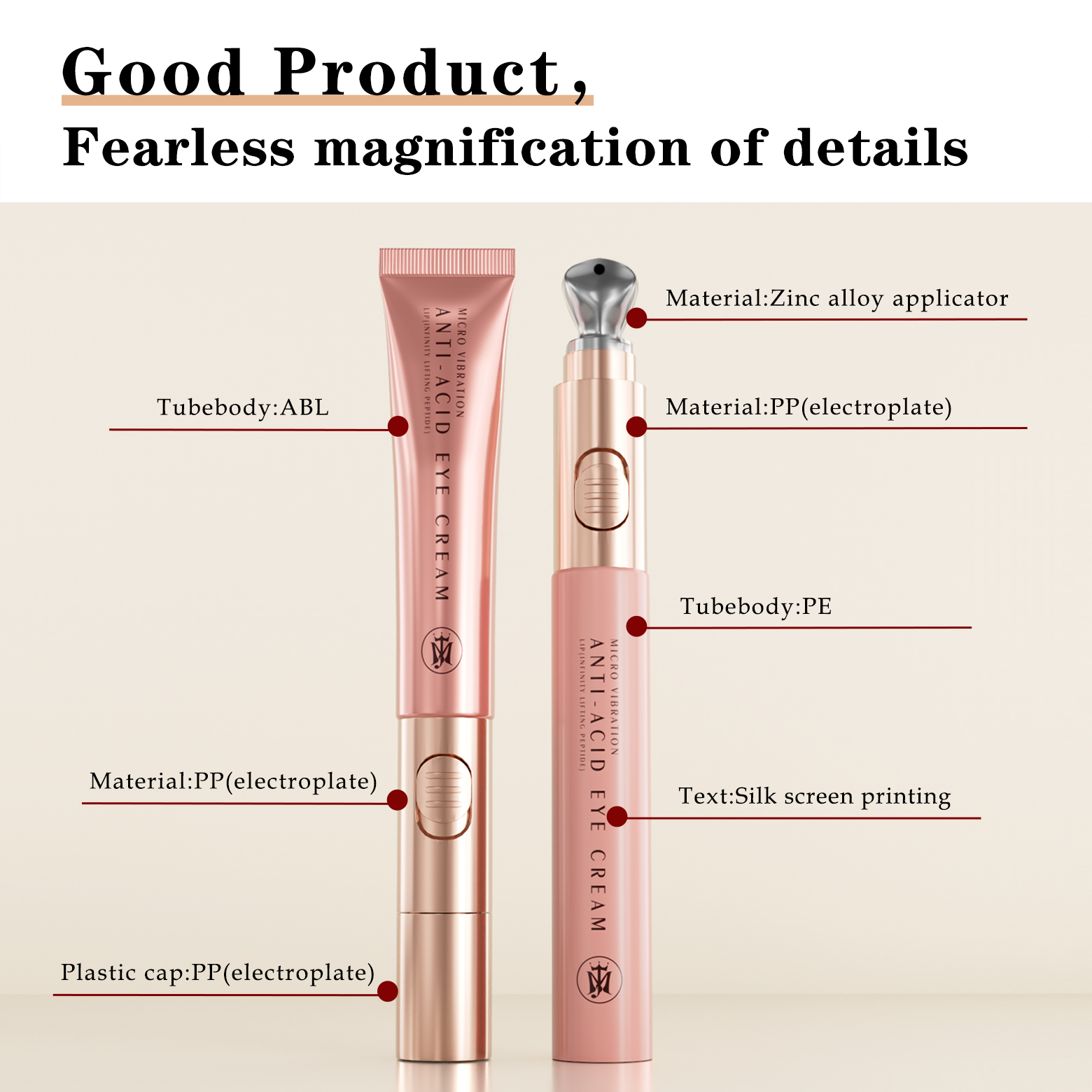Coine de tube de crème à l'œil vide OEM / ODM avec tube cosmétique personnalisé applicateur en métal