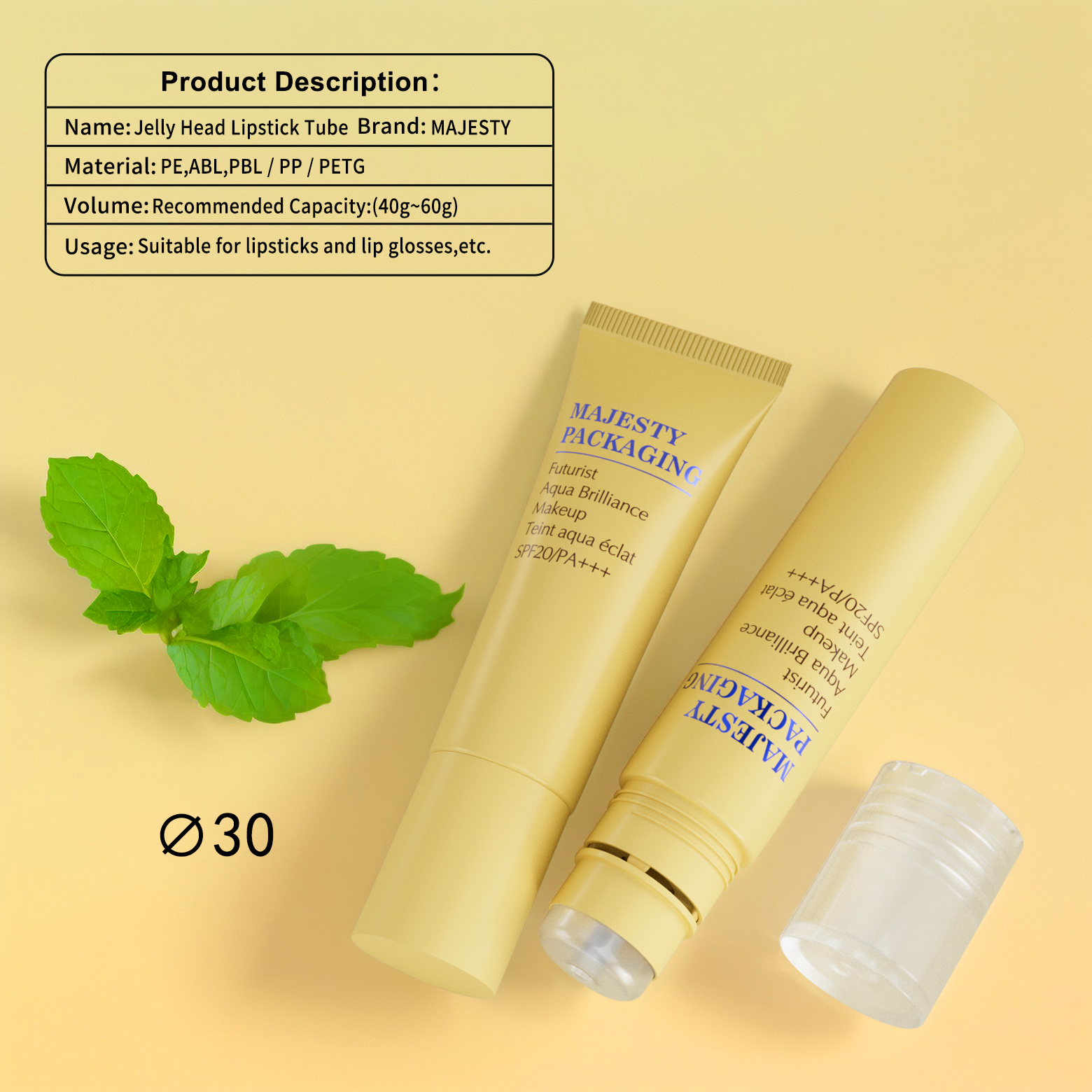 Tubes en plastique cosmétiques contenants de brillance à lèvres de gelée personnalisée