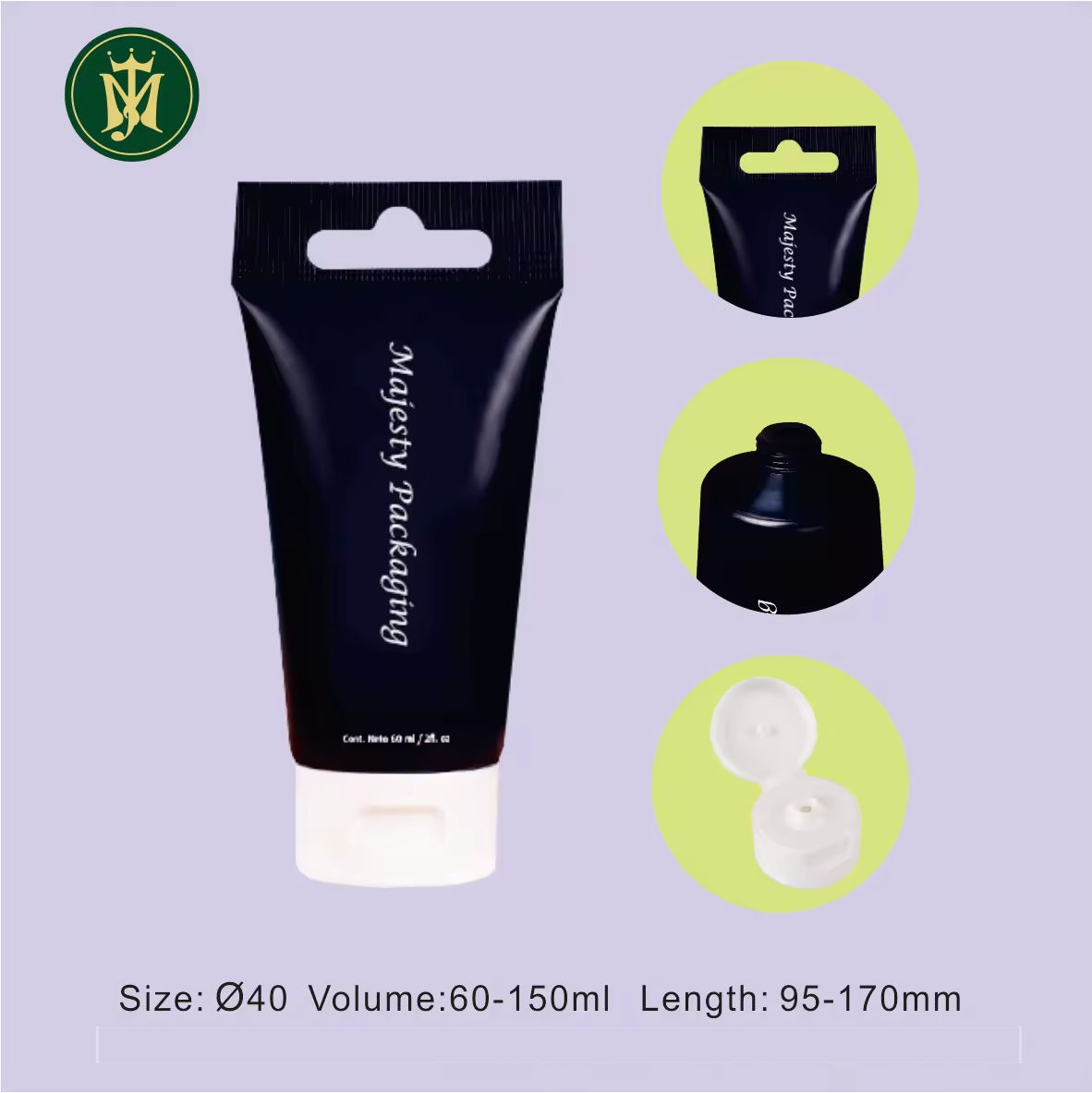 60 ~ 150 ml noir 40 mm de diamètre soins du visage cosmétique Tube vide usine directement-60 ~ 150 ml crème de fond de Tube de Lotion de forme noire