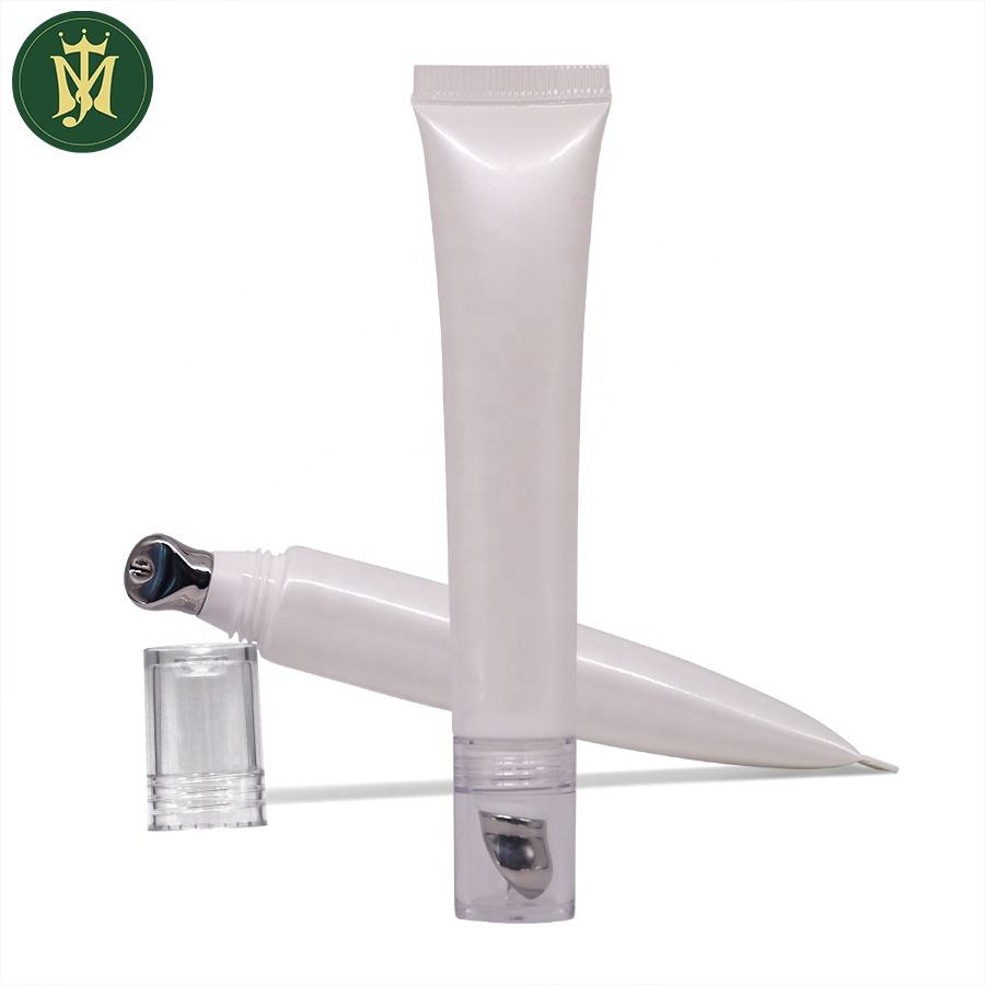 Emballage de tube cosmétique en plastique vide pour baume à lèvres pour crème pour les yeux 10 ml 15 ml 30 ml de forme ronde avec tube applicateur en alliage de zinc ou en céramique