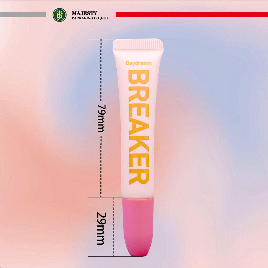 Tube de rouge à lèvres en plastique rose personnalisé, 16MM, 2 couches, applicateur à presser PE, Tube vide de brillant à lèvres pour cosmétiques