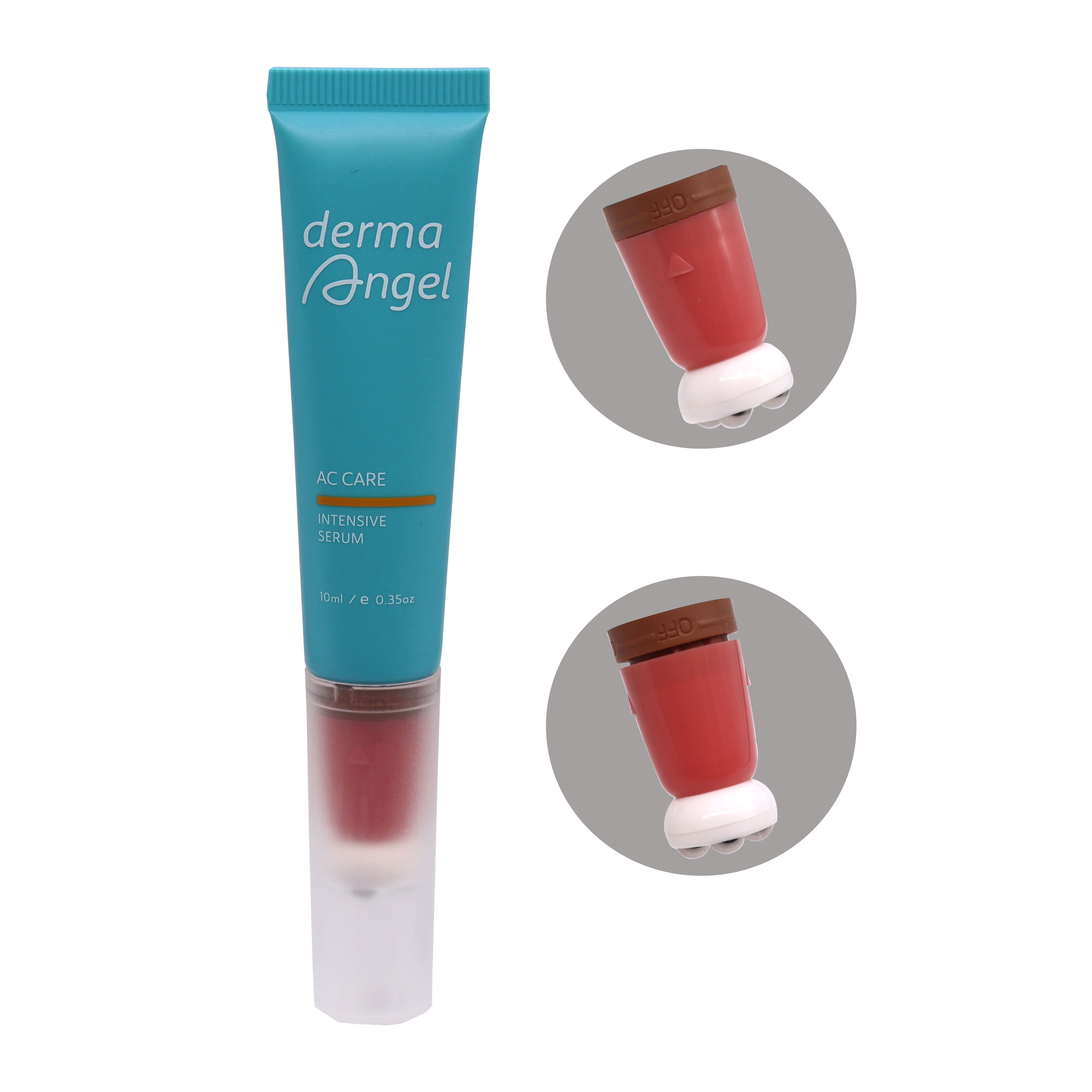Tubes à presser en plastique PE OEM 10ml-25ml, 4 boules à rouleaux, emballage de brillant à lèvres avec interrupteur marche/arrêt, tête pour sérum et crème de Massage pour les yeux