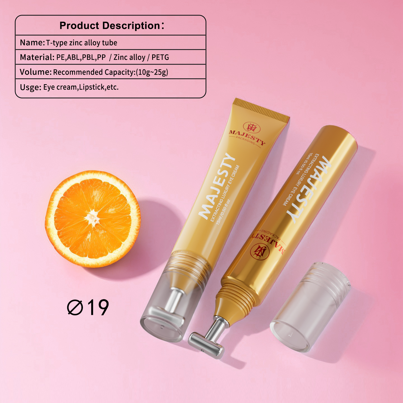 Tube de crème pour les yeux en logo personnalisé avec applicateur en alliage de zinc