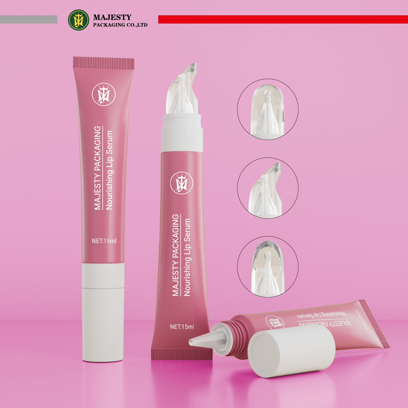 Tube de rouge à lèvres et de brillant à lèvres en PP souple personnalisé, avec applicateur et compte-gouttes en plastique à bouchon à vis, pour cosmétiques