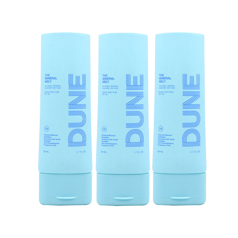 Tubes en plastique PE plats ovales OEM 30 ml 50 ml avec capuchon rabattable pour crème solaire BB crème pour le visage crème cosmétique emballage à presser