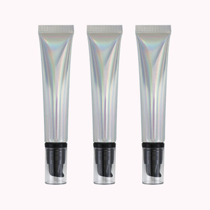 Tube en plastique en aluminium souple cosmétique vide de 20 g 20 ml avec capuchon de pompe sans air presser au laser argenté pour l'emballage de crème solaire pour le visage