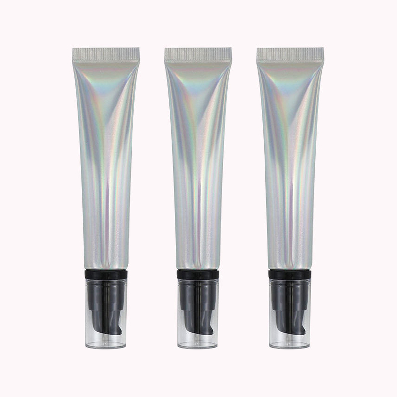 Tube en plastique en aluminium souple cosmétique vide de 20 g 20 ml avec capuchon de pompe sans air presser au laser argenté pour l'emballage de crème solaire pour le visage