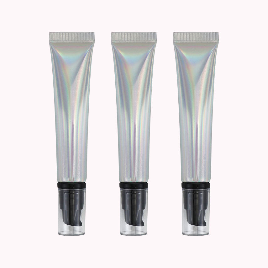 Tube en plastique en aluminium souple cosmétique vide de 20 g 20 ml avec capuchon de pompe sans air presser au laser argenté pour l'emballage de crème solaire pour le visage