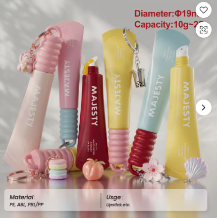 Tube de brillant à lèvres porte-clés mignon 19mm, emballage cosmétique vide à presser, Tube souple en plastique avec crochet pendentif pour baume à lèvres 10g 25g